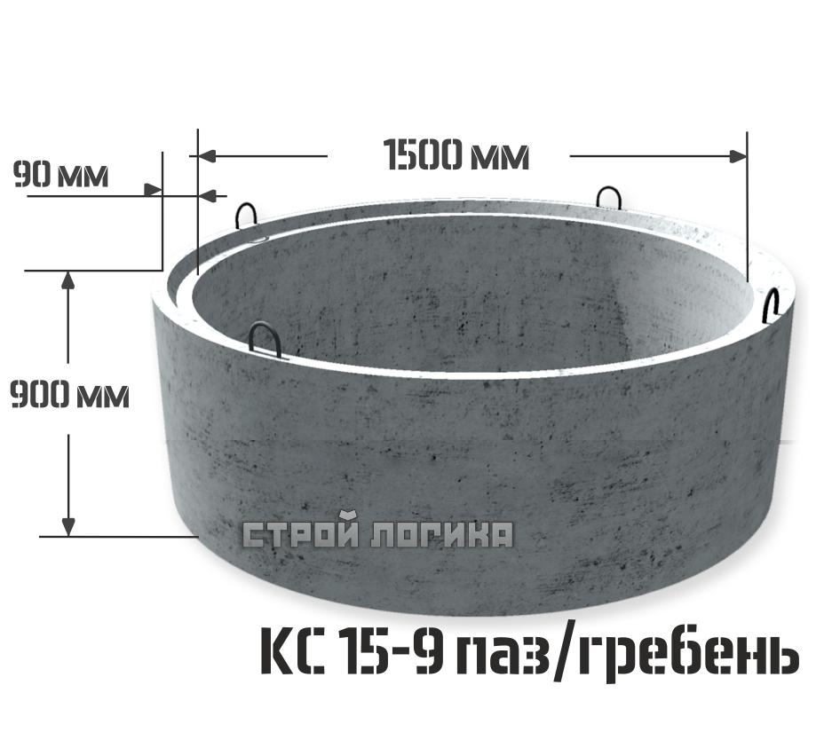 Купить ЖБ кольцо КС 15-9 диаметр = 1500 мм для колодца. Высокое качество и  Быстрая доставка от производителя по СПб и ЛО.