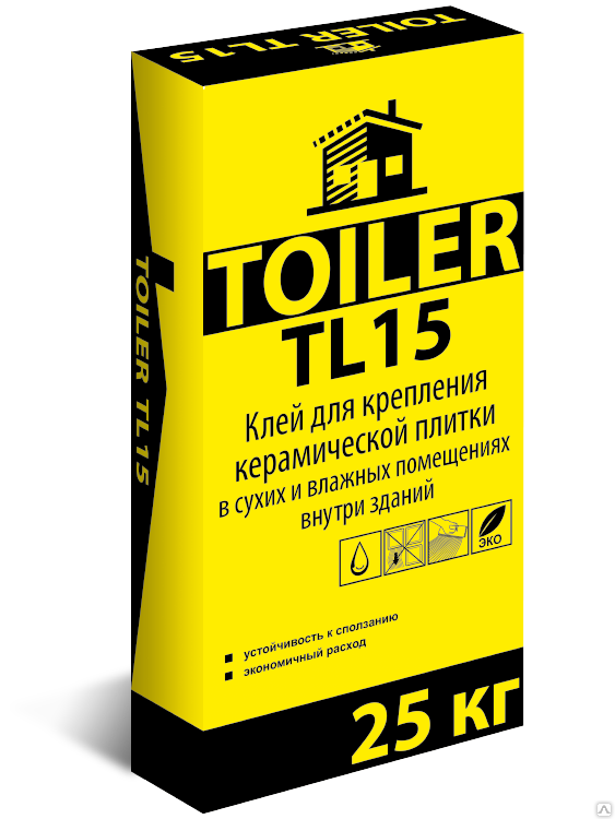 TOILER TL15 плиточный клей для внутр.работ для керамич.плитки, 25 кг
