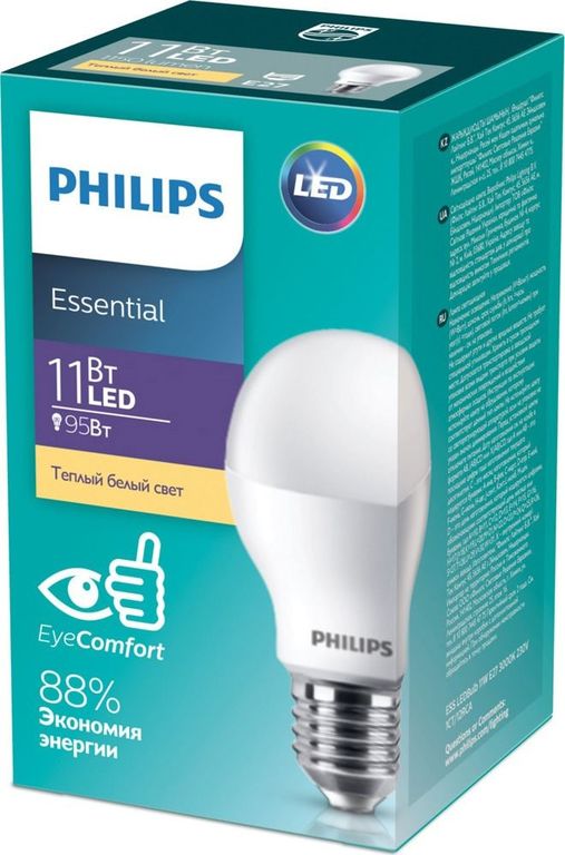 Лампа светодиодная LED ESS LEDBulb E27 11 Вт 3000 К 1CT/12RCA Philips 929001900287