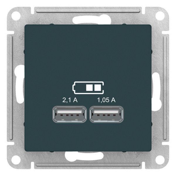 Механизм розетки USB ATLAS DESIGN 5В 1порт х 2.1А 2порта х 1.05А изумруд SchE ATN000833