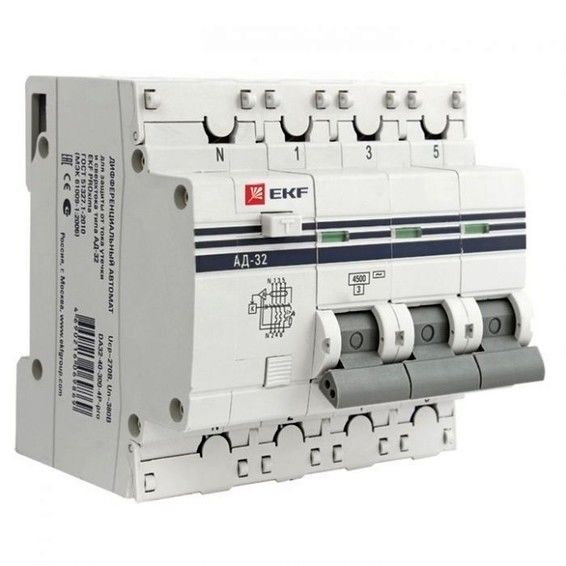 Выключатель автоматический диф. тока 3п+N C 25А 30мА тип AC 4.5кА АД-32 PROxima EKF DA32-25-30-4P-pro