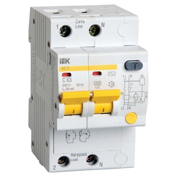 Выключатель автоматический дифференциального тока 2п B 16А 30мА тип A 4.5кА АД-12М 3.5мод. ИЭК MAD10